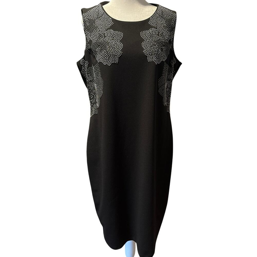 Calvin Klein Black Silver Studded Fitted Dress 16 - Picture 2 of 6